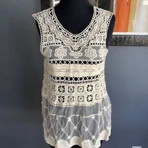 Lovely ecru lace/mesh 100% cotton tank. Small.